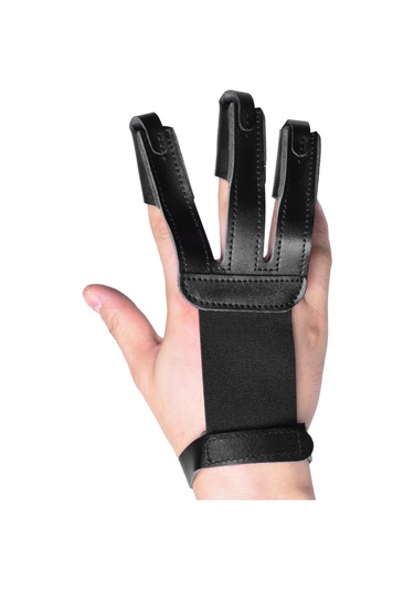 Yaleker Okçular İçin Siyah İnek Derisi 3 Parmak Koruyucu Eldiven - 20x7 Cm, 30 G