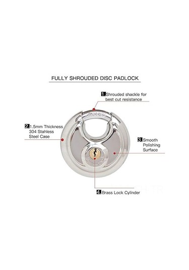 Folinda Stainless Steel Disk Kilitleri - 4 Adet, 70mm X 20mm, Çelik Korumalı Kanca, İç/önarıcı Kullanım, 8 Anahtar