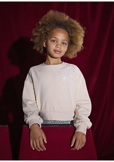 Mayoral Bej Kız Çocuk Pul Detaylı Sweatshirt 7421 Bej