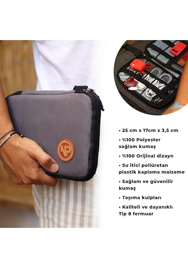 Npo Array Kablo Makyaj ve Aksesuar Organizer Çantası Gri