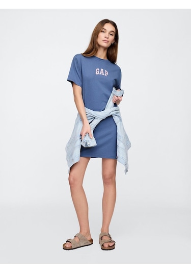 Gap V-frch Logo Tee Dress Kadın Elbise-8147 Beyaz