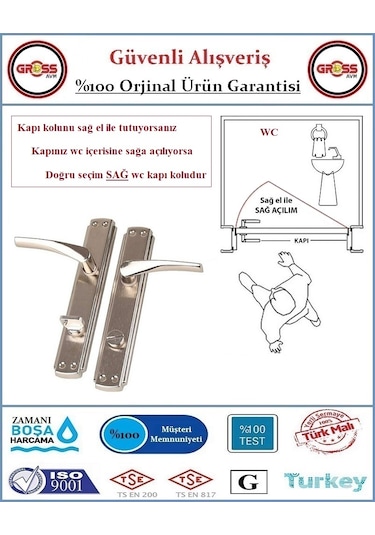 Bravo Wc Banyo Kapı Kolu - Nikel Kaplı - 1 Takım Ön Ve Arka - Sağ