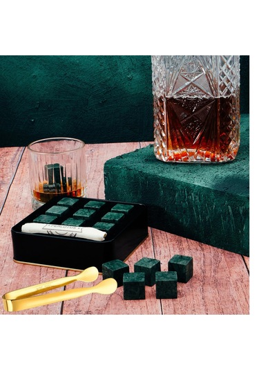 Perlotus 9'lu Granit Mermer Viski Taşı Ve Buz Maşası Seti