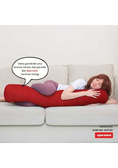 Xpermate Sarılma Yastığı Bacak Arası Yastığı Silindir 150cm Kırmı