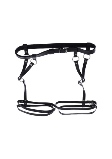 Dolıty Punk Pu Deri Koşum Jartiyer Kemer Ayarlanabilir Bel Bacak Siyah