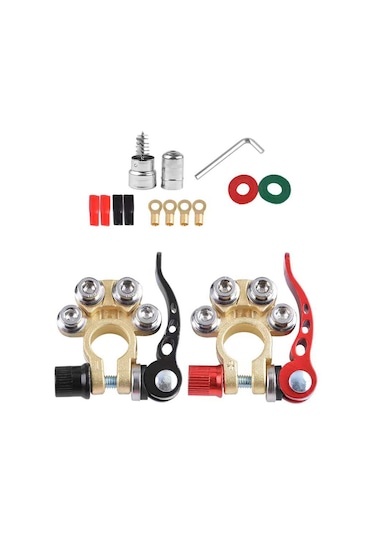 Aubyhe Tam Bakır Araç Aküsü Terminali Seti - 4 Yönlü Hızlı Bağlantı, Kaldırma Aracı Ve Temizleme Fırçası İçeren Çok Amaçlı Takım