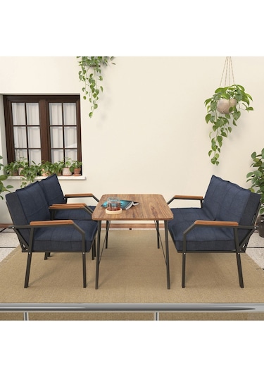 Mygusi Hayal Balkon, Bahçe, Cafe, Teras - Metal Kanepe Koltuk Takımı - 2+1+1 Masali Lacivert
