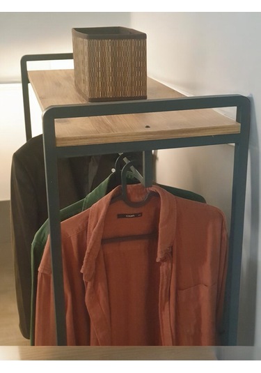 Metal Gardırop Çam Renk Ahşap Raflı Dolap Matkapsız Kolay Kurulum Siyah