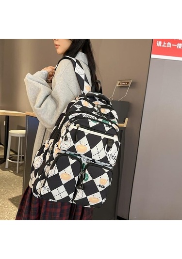 Dancemonkey Sırt Sırt Seyahat Öğrenci Mavi Kapasiteli Kadın Çantası Çantası Büyük Baskı Wh Mavi