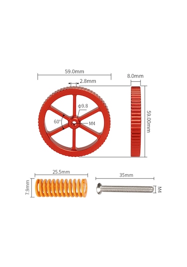 Geeroyoo Ender-3 Ve Cr-10 İçin 4 Adet Alüminyum Ayarlanabilir Seviye Somunu Ve Yay Seti