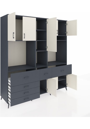 Kronos Dolap 10 Raflı 6 Çekmeceli 8 Kapaklı 220x59x243 Antrasit-aytaşı/antrasit Aytası/antrasıt