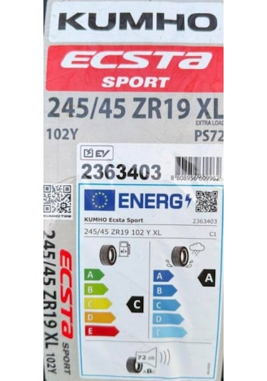 Kumho 245/45R19 102Y Xl Ecsta Ps72 Ev  Yaz Lastiği 2025