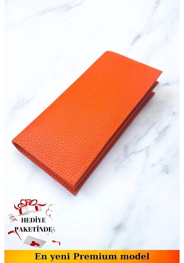Telefon Bölmeli Unisex Turuncu Cüzdan Mıknatıslı Ve El Bantlı Büyük Paraportföy El Çantası Turuncu