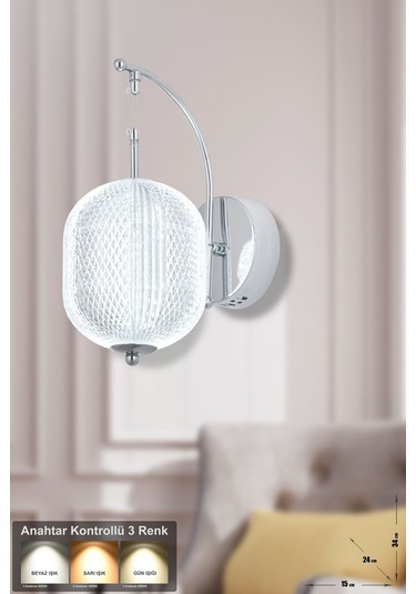 Torino Power Ledli Modern Lüks Duvar Aplik 3 Renk Sarı-beyaz-gün İşığı - Krom Krom