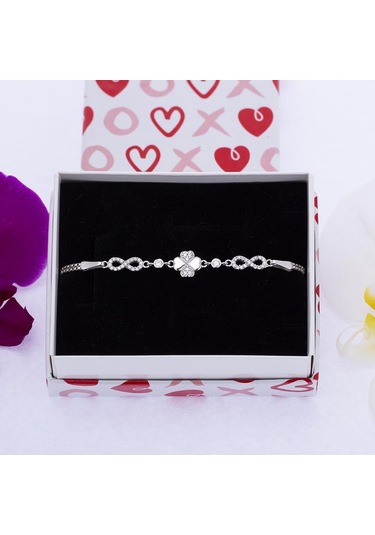 Nagiss Yonca Sonsuzluk Kalp Model Zirkon Taşlı 925 Ayar Gümüş Kadın Bileklik