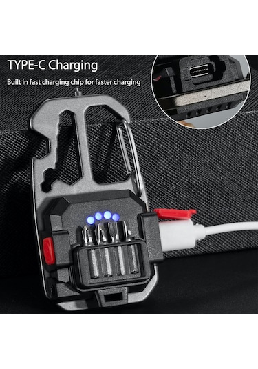 MSO Outdoor VIP Kalite Multifonksiyonel Karabina & Led Fener Gümüş