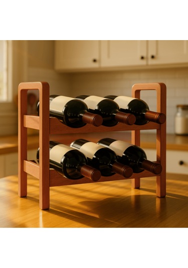 2 Katlı Ahşap Şaraplık Şık Modern Tasarım Şişe Rafı Yıllandırma