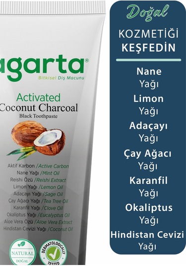 Agarta Doğal Hindistan Cevizi Özlü Aktif Karbon Diş Macunu 3 x 100 ML