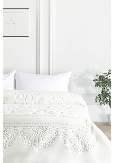 Pırıltı Embos Çift Kişilik Battaniye Patik Hediyeli - Ekru