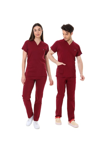 İba Medikal Bordo Flexcool Likralı Doktor Hemşire Scrubs Unisex
