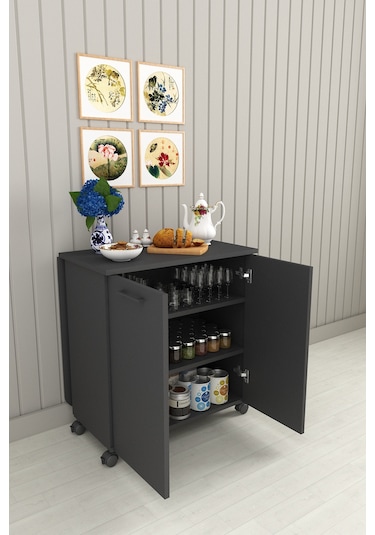 Asra Trend %100 Mdflam 105cm Mutfak Adası Yemek Masası Kahve Köşesi Ma-01 Antrasit Antrasit