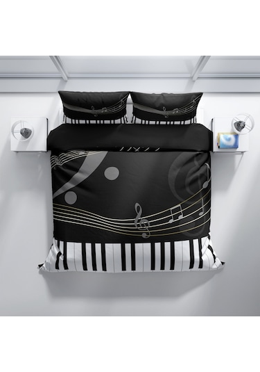 Cattleya Piano 3D Pamuk Saten Çift Kişilik Nevresim Takımı Çok Renkli
