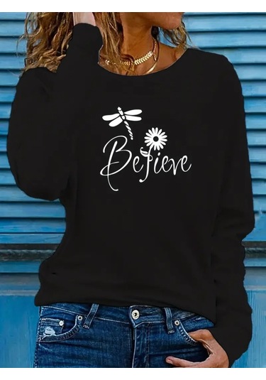 Ahes Shopping Kadın Uzun Kollu Bisiklet Yaka Çiçek Desenli Viskon Bluz Siyah