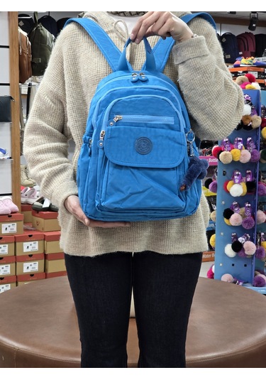 My Polo 2114-8675 Kadın Krinkıl Kumaş Çok Gözlü Astarlı Petli Su MAvi