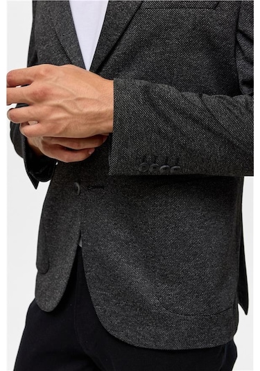 Süvari Siyah Slim Desenli Mono Yaka 6 Drop Ceket Siyah