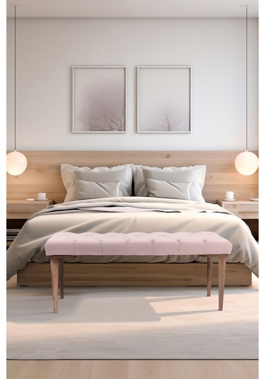 Gazzini Classic Retro Gürgen Ayak Chester Model Kapitoneli Pembe Puf Bench - Ceviz Ayak