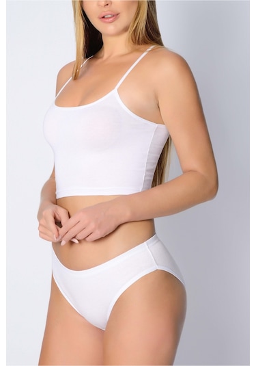 Pamuk Ribana Geçme Lastik Bikini Beyaz