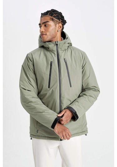 DeFactoFit Termometreli Mont Su İtici Rüzgar Geçirmez Slim Fit Dar Kesim Kapüşonlu Fermuarlı A2125AX24WNKH109