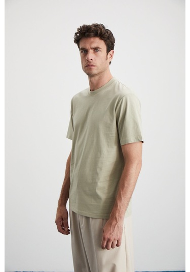 Cultıvated  Erkek 3'lü Kalın Dokulu Regular %100 Organik Pamuk Ind/ayeşil/agri T-shirt