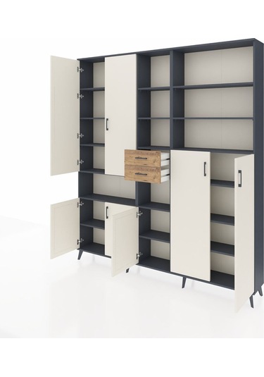 Arges Dolap 17 Raflı 2 Çekmeceli 7 Kapaklı 220x30x243 Antrasit-aytaşı/çam Aytası/atlas Çam