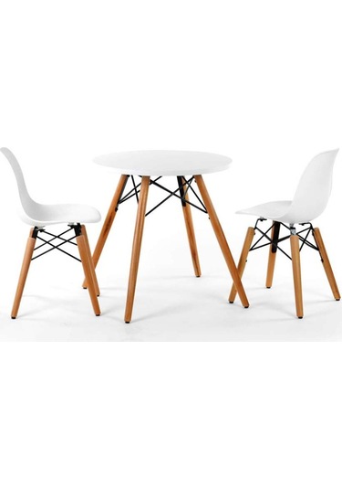 Seduna Eames Child 2X1 Sandalye Masa Takım | Natural Ahşap Ayaklı-Beyaz