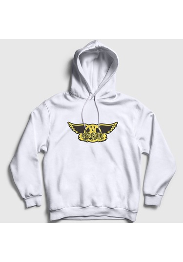 Presmono Unisex Yellow Aerosmith Kapüşonlu Sweatshirt Beyaz