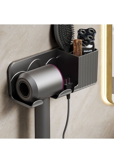 Wondernest Tutacağı, Duvara Raf, Zımbasız, Saç Kurutma Makinesi Askılık Banyo Xq Siyah