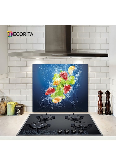 Decorıta Cam Ocak Arkası Koruyucu | Köpüklü Meyveler