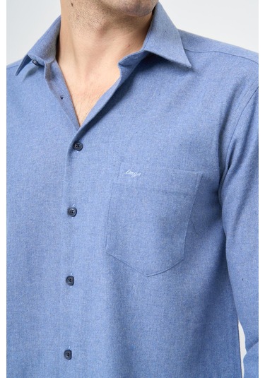 Mavi Uzun Kol Düz Gabardin Sert Yaka Cepli Pamuklu Classic Comfort Fit Gömlek 1004245168 Mavi