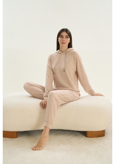 Kadın Uzun Kol Kapüşonlu Bej Eşofman Takım C6t9n9o51 001