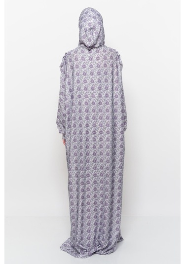 Pratik Tek Parça Güneş Desenli Kollu Tak Çıkar Başörtülü Likralı Tesettür Namaz Elbisesi 990-0302 Açık Mor Antrasit