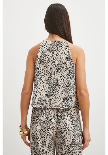 Uterpe Leopar Desenli Kolsuz Bluz