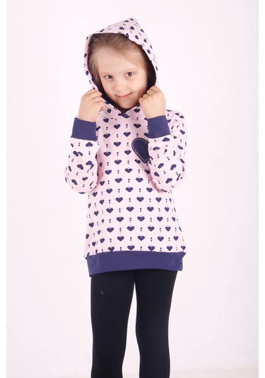 Toontoy Kız Çocuk Komple Kalp Desenli Sweatshirt Açık Pembe