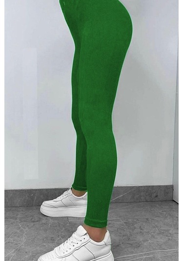 Madmext Yeşil Yüksek Bel Kadın Fitilli Tayt Mg1625 YESIL