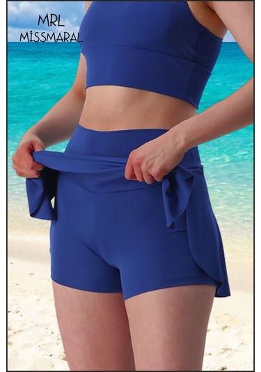 Mini Şort Etek Görünümlü Etek Içi Şortlu Cepli Spor Tasarım Tenis Deniz Havuz Fitness Mavi 1107 Mavi