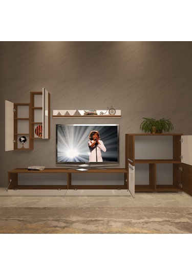 Decoraktiv Eko 6 Mdf Std Tv Ünitesi Tv Sehpası - Ceviz Beyaz Ahşap - Beyaz