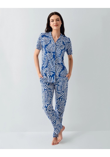 Kocabey Arnetta Ar3607-s Kadın Gömlek Pijama Takım Saks Mavi