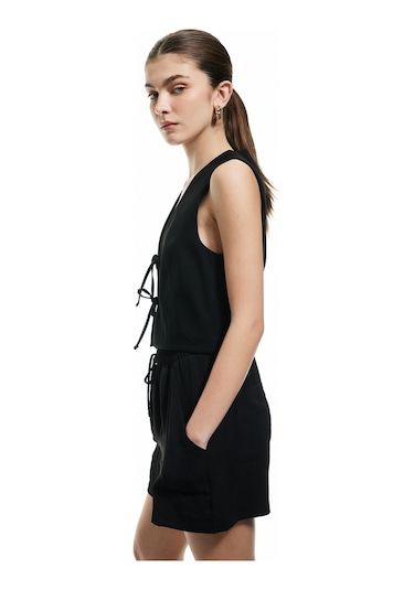 Koton Beli Bağcıklı Cepli Mini Şort Siyah 5sak40083pw Siyah