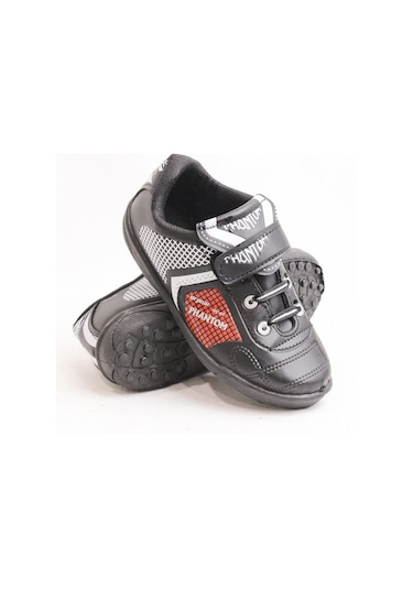 Obucca Siyah Kırmızı Cilt Çocuk Halı Saha Ayakkabı Siyah - Beyaz - Kırmızı