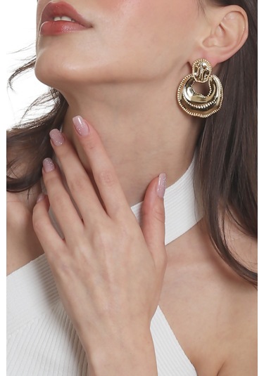 Labalaba Kadın Yaprak Dokulu Çivili Model Çanta Formlu Küpe - Altın Antrasit